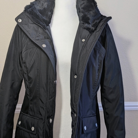 Faux Fur Black Quilted Winter Coat with Detachable Hood NWT - Picture 2 of 11